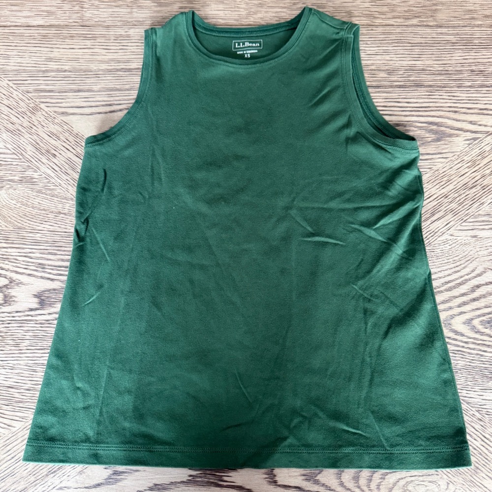 LL Bean Womens XS Green Cotton Sleeveless Tank Top Crew Neck 0XY11